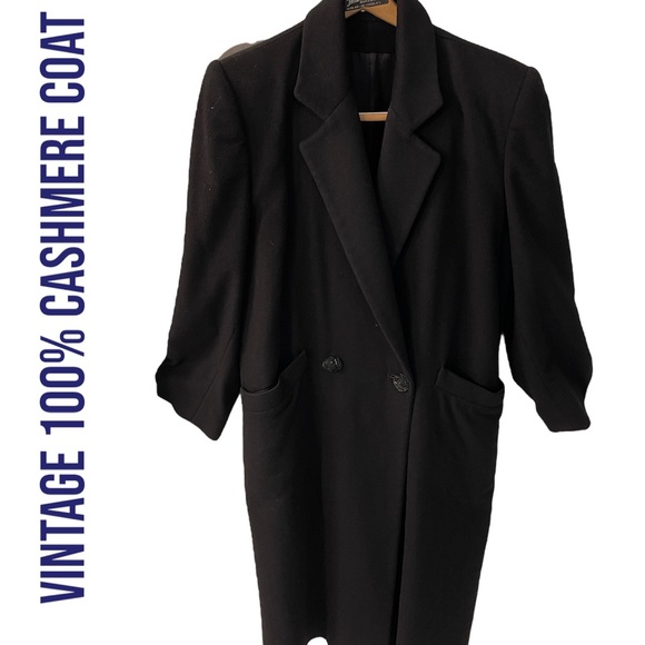 VINTAGE 100% LADIES FLEURETTE BLACK FULL LENGTH CASHMERE COAT - Picture 1 of 11
